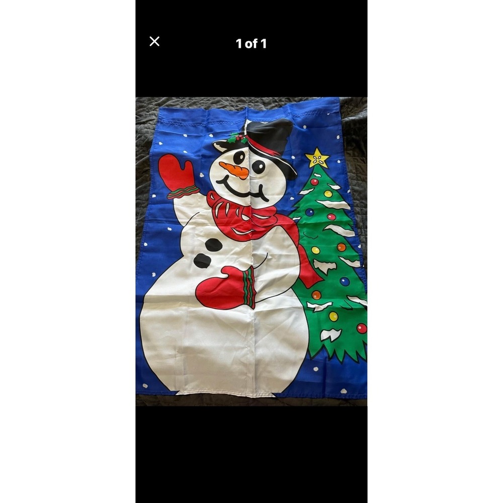 Nice Vintage Large CHRISTMAS SNOWMAN  28" X 49" YARD FLAG (Yf7